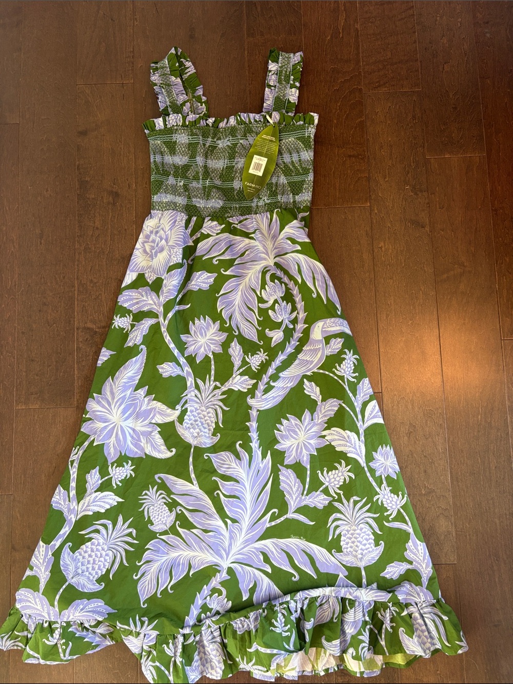 Worn once - FARM Rio Green and Lavender Floral Maxi Dress - Picture 1 of 3
